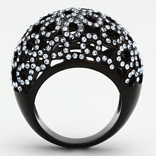 Womens Black Ring Anillo Para Mujer 316L Stainless Steel Ring with Top Grade Crystal in Light Sapphire Argenta - Jewelry Store by Erik Rayo
