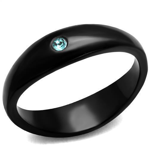 Womens Black Ring Anillo Para Mujer 316L Stainless Steel Ring with Top Grade Crystal in Light Sapphire Gwyneth - Jewelry Store by Erik Rayo