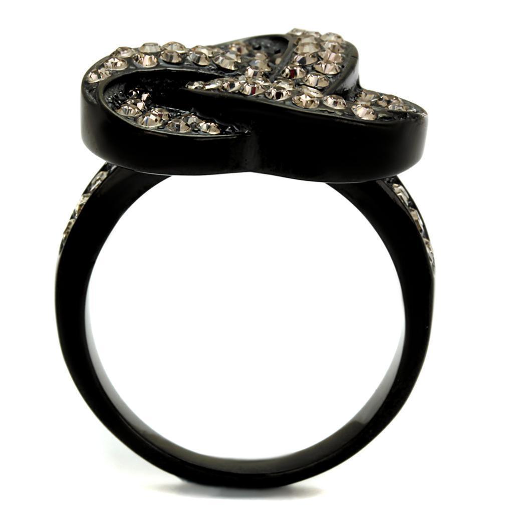 Womens Black Ring Anillo Para Mujer 316L Stainless Steel Ring with Top Grade Crystal in Light Smoked Gabrielle - Jewelry Store by Erik Rayo