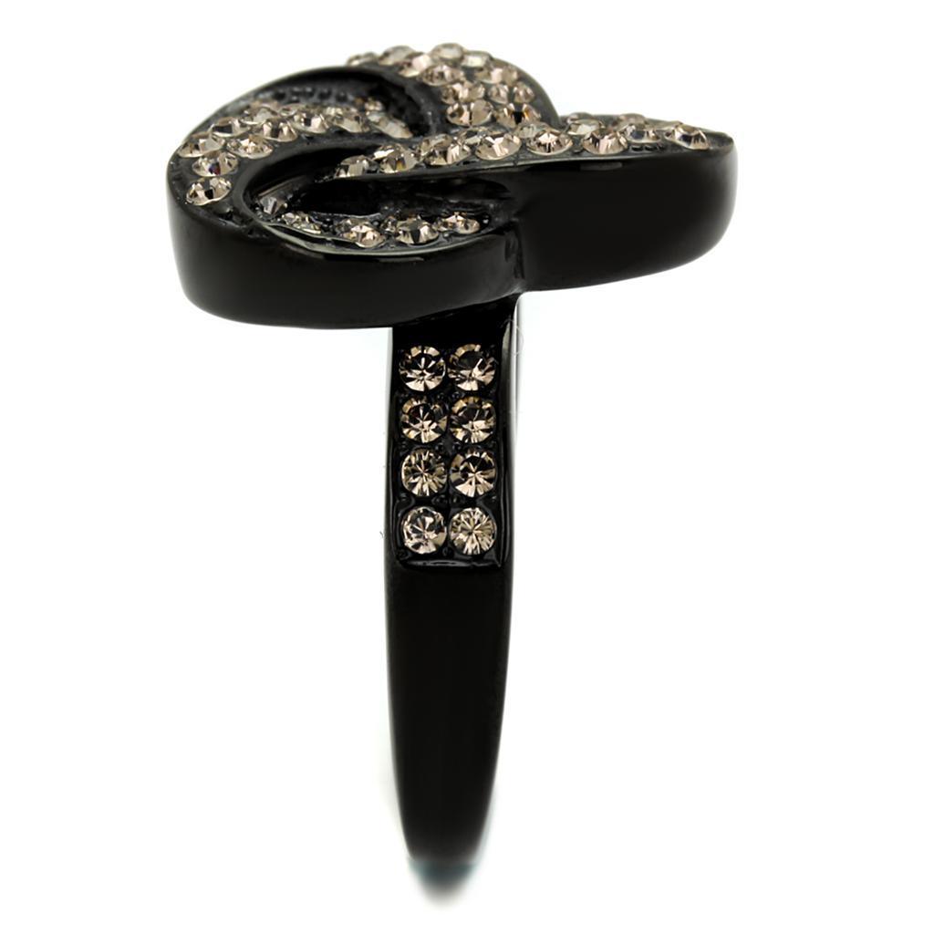 Womens Black Ring Anillo Para Mujer 316L Stainless Steel Ring with Top Grade Crystal in Light Smoked Gabrielle - Jewelry Store by Erik Rayo
