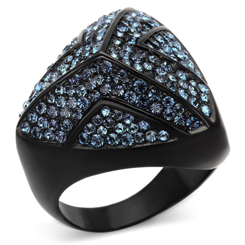 Womens Black Ring Anillo Para Mujer 316L Stainless Steel Ring with Top Grade Crystal in Montana Cento - Jewelry Store by Erik Rayo