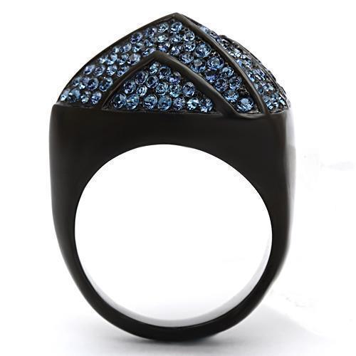 Womens Black Ring Anillo Para Mujer 316L Stainless Steel Ring with Top Grade Crystal in Montana Cento - Jewelry Store by Erik Rayo