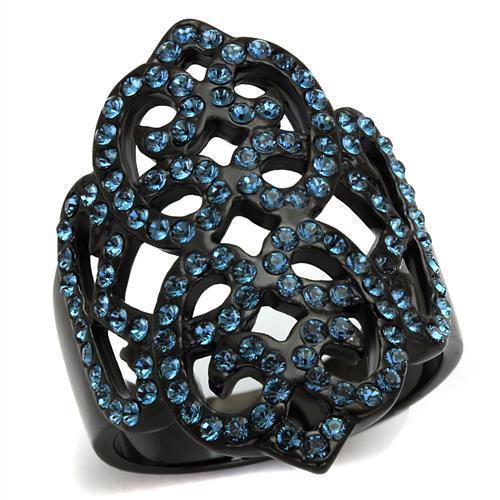 Womens Black Ring Anillo Para Mujer 316L Stainless Steel Ring with Top Grade Crystal in Montana Sylvia - Jewelry Store by Erik Rayo