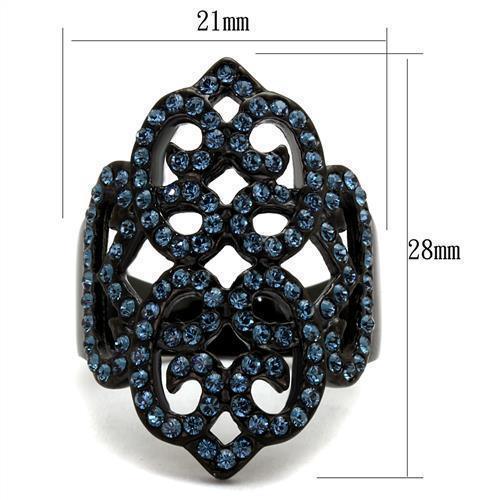 Womens Black Ring Anillo Para Mujer 316L Stainless Steel Ring with Top Grade Crystal in Montana Sylvia - Jewelry Store by Erik Rayo
