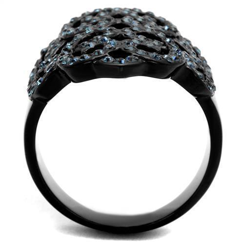 Womens Black Ring Anillo Para Mujer 316L Stainless Steel Ring with Top Grade Crystal in Montana Sylvia - Jewelry Store by Erik Rayo