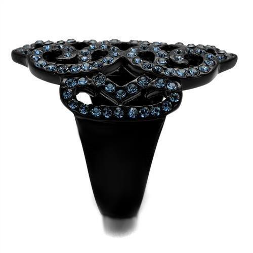 Womens Black Ring Anillo Para Mujer 316L Stainless Steel Ring with Top Grade Crystal in Montana Sylvia - Jewelry Store by Erik Rayo