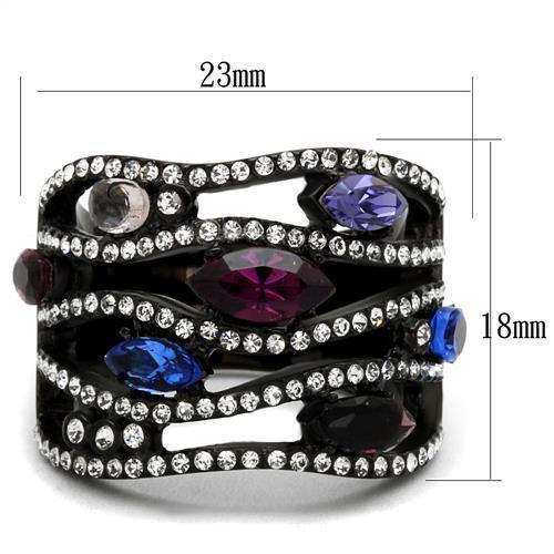 Womens Black Ring Anillo Para Mujer 316L Stainless Steel Ring with Top Grade Crystal in Multi Color Susannah - Jewelry Store by Erik Rayo