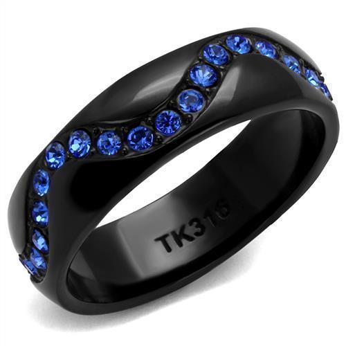 Womens Black Ring Anillo Para Mujer 316L Stainless Steel Ring with Top Grade Crystal in Sapphire Eviana - Jewelry Store by Erik Rayo