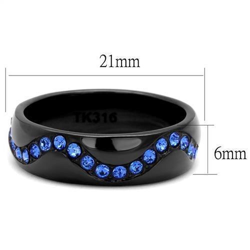 Womens Black Ring Anillo Para Mujer 316L Stainless Steel Ring with Top Grade Crystal in Sapphire Eviana - Jewelry Store by Erik Rayo