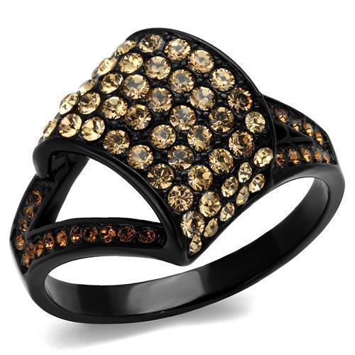 Womens Black Ring Anillo Para Mujer 316L Stainless Steel Ring with Top Grade Crystal in Smoked Quartz Jeanette - Jewelry Store by Erik Rayo