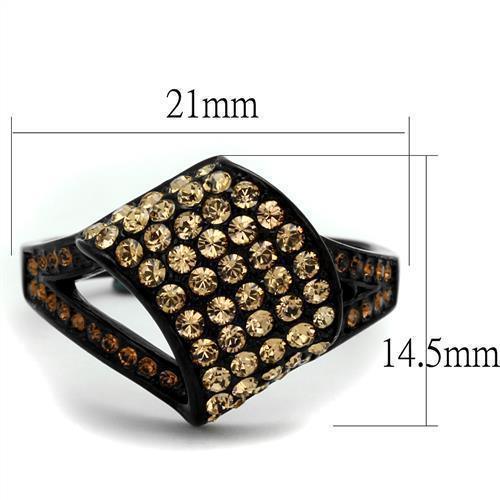 Womens Black Ring Anillo Para Mujer 316L Stainless Steel Ring with Top Grade Crystal in Smoked Quartz Jeanette - Jewelry Store by Erik Rayo