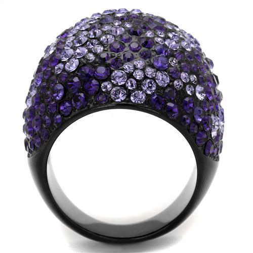 Womens Black Ring Anillo Para Mujer 316L Stainless Steel Ring with Top Grade Crystal in Tanzanite Cassandra - Jewelry Store by Erik Rayo