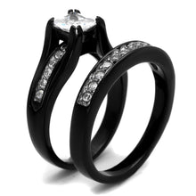 Load image into Gallery viewer, Womens Black Ring Anillo Para Mujer Stainless Steel Ring with AAA Grade CZ in Clear Aurunca - Jewelry Store by Erik Rayo
