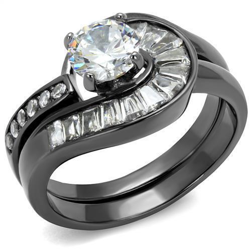 Womens Black Ring Anillo Para Mujer Stainless Steel Ring with AAA Grade CZ in Clear Dinah - Jewelry Store by Erik Rayo