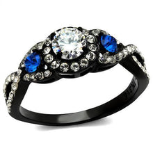 Load image into Gallery viewer, Womens Black Ring Anillo Para Mujer Stainless Steel Ring with AAA Grade CZ in Clear Evangeline - Jewelry Store by Erik Rayo
