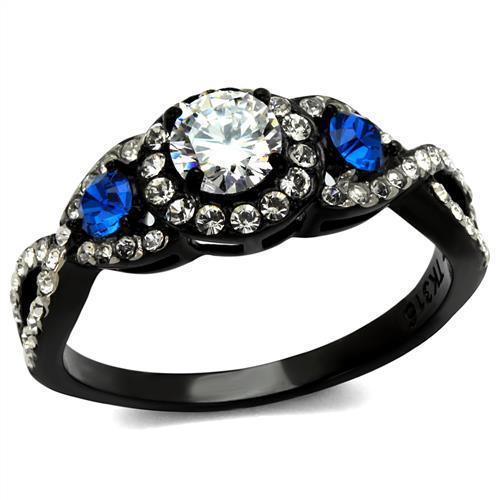 Womens Black Ring Anillo Para Mujer Stainless Steel Ring with AAA Grade CZ in Clear Evangeline - Jewelry Store by Erik Rayo