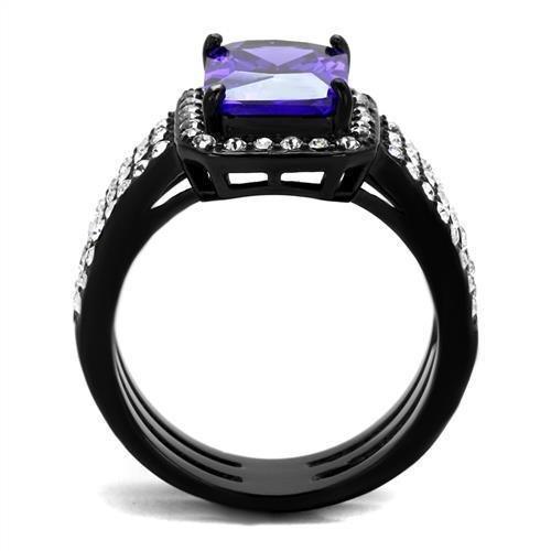 Black Rings for Women Anillo Para Mujer Stainless Steel Ring with AAA Grade CZ in Tanzanite Caprina - Jewelry Store by Erik Rayo