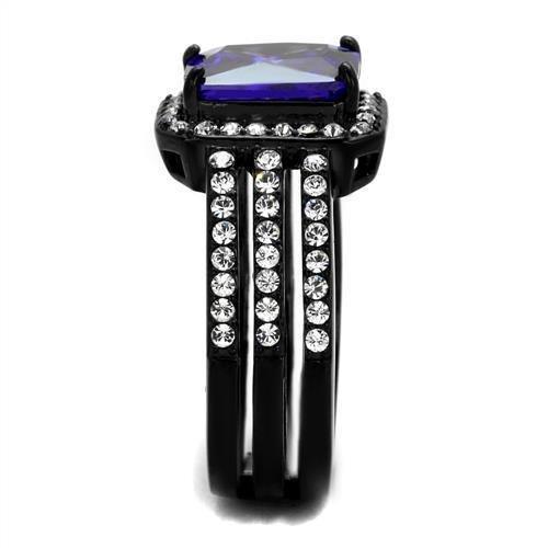 Black Rings for Women Anillo Para Mujer Stainless Steel Ring with AAA Grade CZ in Tanzanite Caprina - Jewelry Store by Erik Rayo