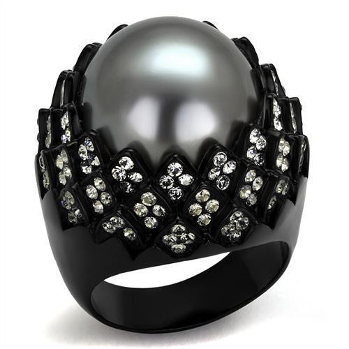 Womens Black Ring Anillo Para Mujer Stainless Steel Ring with Synthetic Pearl in Gray Amarilla - Jewelry Store by Erik Rayo