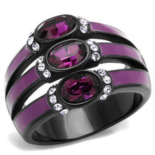 Load image into Gallery viewer, Womens Black Ring Anillo Para Mujer Stainless Steel Ring with Top Grade Crystal in Amethyst Claire - Jewelry Store by Erik Rayo
