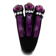 Load image into Gallery viewer, Womens Black Ring Anillo Para Mujer Stainless Steel Ring with Top Grade Crystal in Amethyst Claire - Jewelry Store by Erik Rayo
