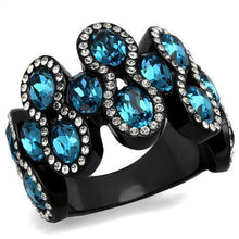Load image into Gallery viewer, Womens Black Ring Anillo Para Mujer Stainless Steel Ring with Top Grade Crystal in Aquamarine Liliana - Jewelry Store by Erik Rayo
