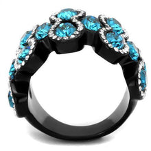 Load image into Gallery viewer, Womens Black Ring Anillo Para Mujer Stainless Steel Ring with Top Grade Crystal in Aquamarine Liliana - Jewelry Store by Erik Rayo
