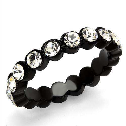 Womens Black Ring Anillo Para Mujer Stainless Steel Ring with Top Grade Crystal in Clear Aryana - Jewelry Store by Erik Rayo