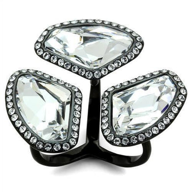 Womens Black Ring Anillo Para Mujer Stainless Steel Ring with Top Grade Crystal in Clear Claudette - Jewelry Store by Erik Rayo