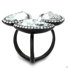 Load image into Gallery viewer, Womens Black Ring Anillo Para Mujer Stainless Steel Ring with Top Grade Crystal in Clear Claudette - Jewelry Store by Erik Rayo
