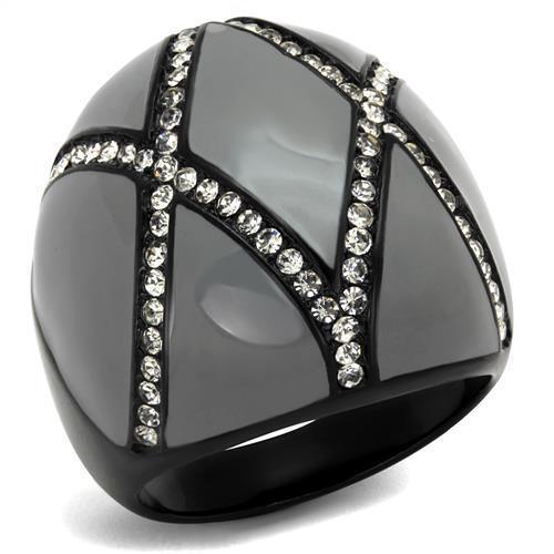 Womens Black Ring Anillo Para Mujer Stainless Steel Ring with Top Grade Crystal in Clear Estelle - Jewelry Store by Erik Rayo