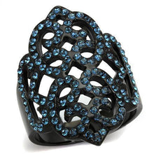 Load image into Gallery viewer, Womens Black Ring Anillo Para Mujer Stainless Steel Ring with Top Grade Crystal in Montana Sylvia - Jewelry Store by Erik Rayo

