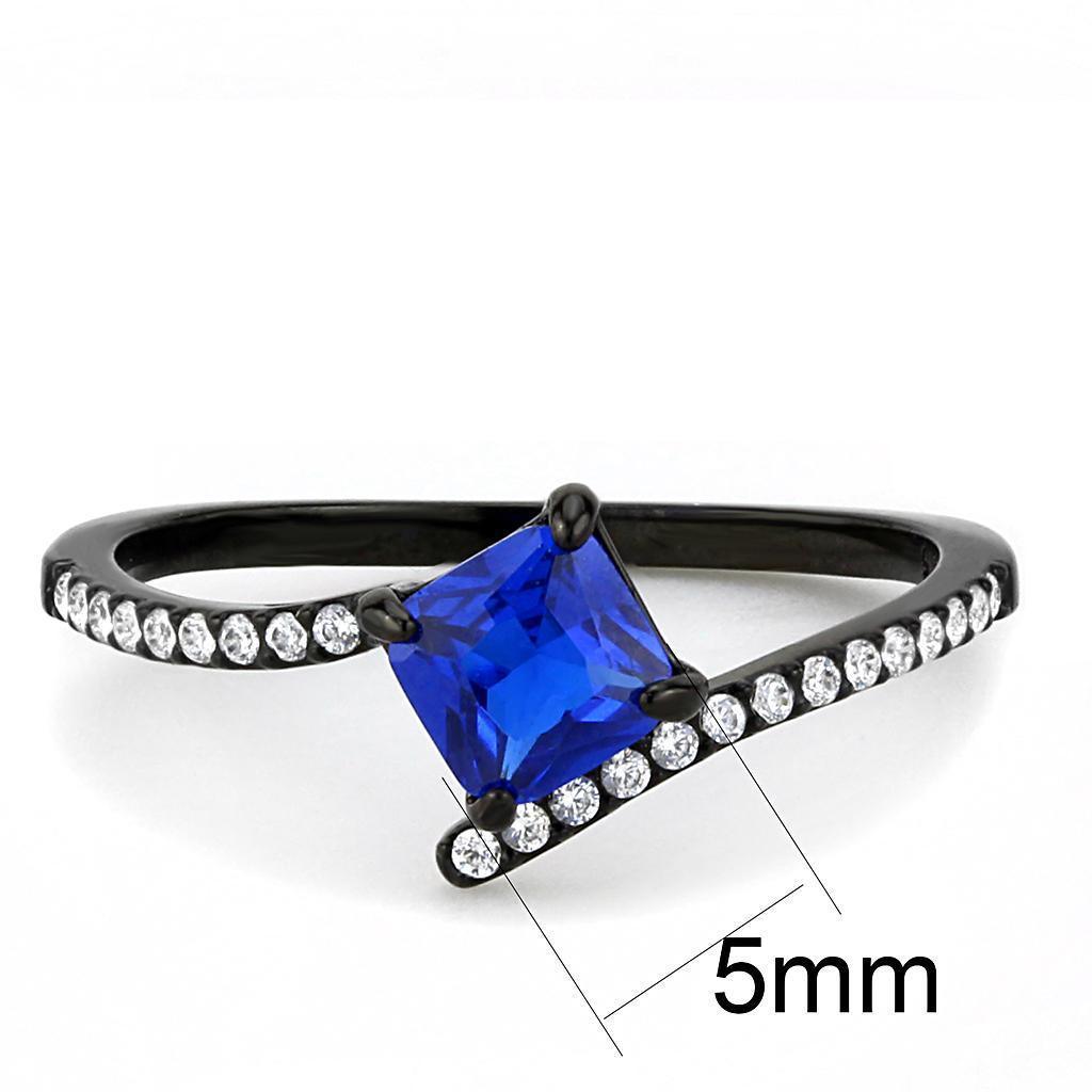 Womens Black Ring Blue Petite Anillo Para Mujer 316L Stainless Steel Ring with Synthetic Spinel in London Blue Potenza - Jewelry Store by Erik Rayo