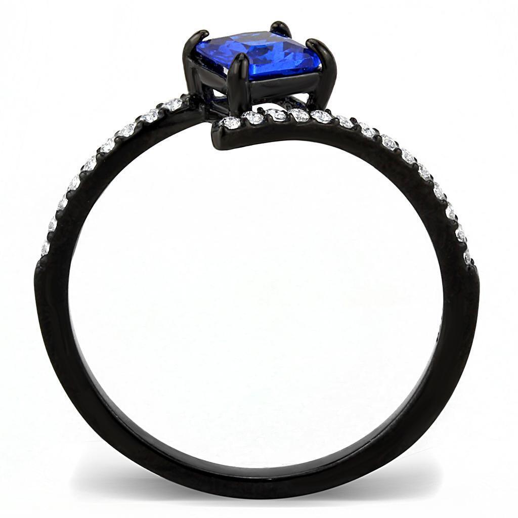 Womens Black Ring Blue Petite Anillo Para Mujer 316L Stainless Steel Ring with Synthetic Spinel in London Blue Potenza - Jewelry Store by Erik Rayo