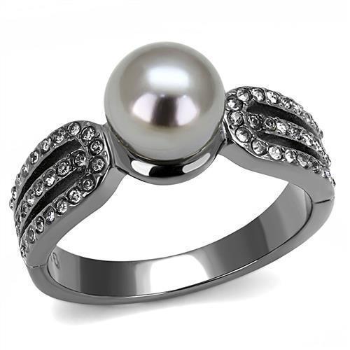 Womens Black Ring Pearl Anillo Para Mujer Girls 316L Stainless Steel Ring with Synthetic Pearl in Gray Yanet - Jewelry Store by Erik Rayo