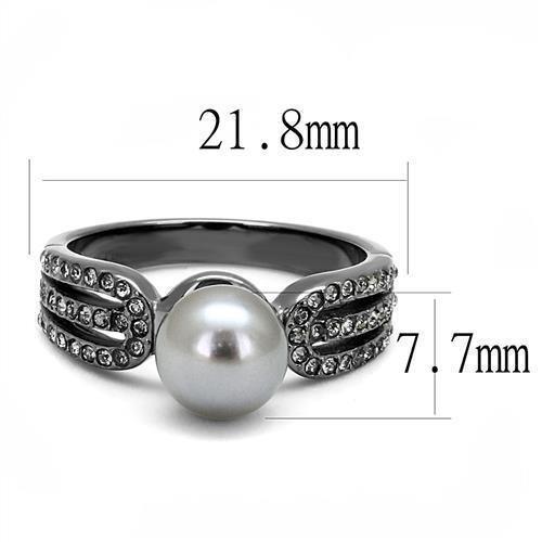 Womens Black Ring Pearl Anillo Para Mujer Girls 316L Stainless Steel Ring with Synthetic Pearl in Gray Yanet - Jewelry Store by Erik Rayo