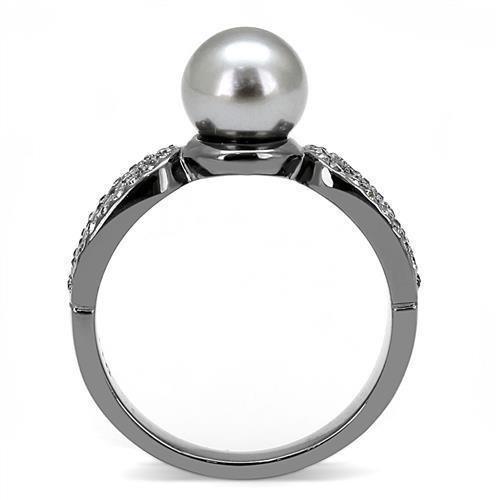 Womens Black Ring Pearl Anillo Para Mujer Girls 316L Stainless Steel Ring with Synthetic Pearl in Gray Yanet - Jewelry Store by Erik Rayo