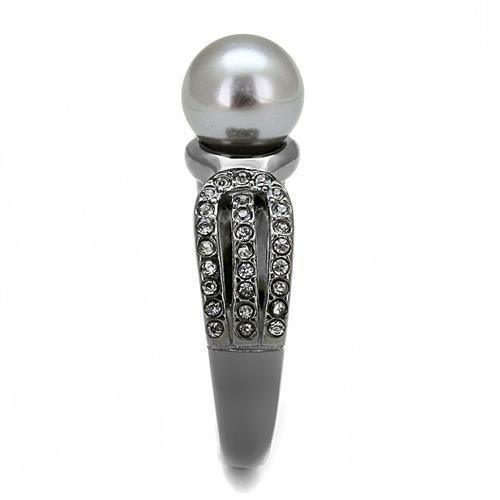 Womens Black Ring Pearl Anillo Para Mujer Girls 316L Stainless Steel Ring with Synthetic Pearl in Gray Yanet - Jewelry Store by Erik Rayo