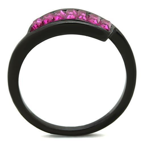 Womens Black Ring Rose Pink Anillo Para Mujer 316L Stainless Steel Ring with Top Grade Crystal in Fuchsia Bassano - Jewelry Store by Erik Rayo