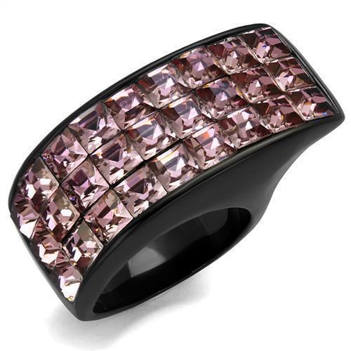 Womens Black Ring Rose Pink Anillo Para Mujer 316L Stainless Steel Ring with Top Grade Crystal in Light Rose Catherine - Jewelry Store by Erik Rayo