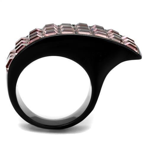 Womens Black Ring Rose Pink Anillo Para Mujer 316L Stainless Steel Ring with Top Grade Crystal in Light Rose Catherine - Jewelry Store by Erik Rayo