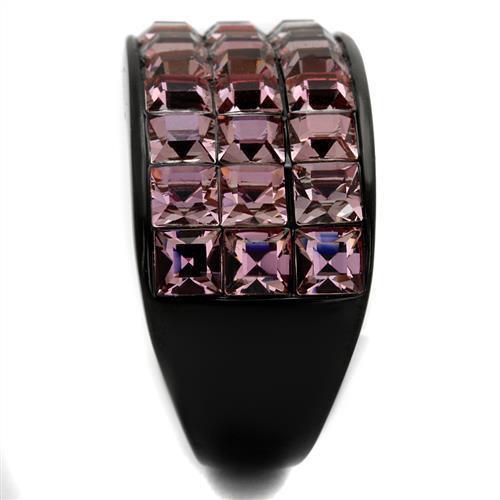 Womens Black Ring Rose Pink Anillo Para Mujer 316L Stainless Steel Ring with Top Grade Crystal in Light Rose Catherine - Jewelry Store by Erik Rayo