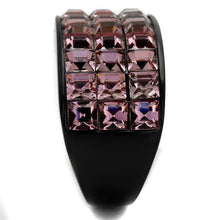 Load image into Gallery viewer, Womens Black Ring Rose Pink Anillo Para Mujer y Ninos Unisex Kids 316L Stainless Steel Ring with Top Grade Crystal in Light Rose Catherine - Jewelry Store by Erik Rayo
