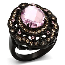 Load image into Gallery viewer, Womens Black Ring Rose Pink Anillo Para Mujer y Ninos Unisex Kids 316L Stainless Steel Ring with Top Grade Crystal in Light Rose - Jewelry Store by Erik Rayo
