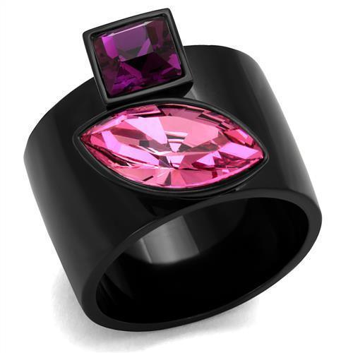 Womens Black Ring Rose Pink Anillo Para Mujer 316L Stainless Steel Ring with Top Grade Crystal in Rose Athena - Jewelry Store by Erik Rayo
