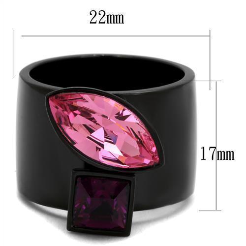 Womens Black Ring Rose Pink Anillo Para Mujer 316L Stainless Steel Ring with Top Grade Crystal in Rose Athena - Jewelry Store by Erik Rayo