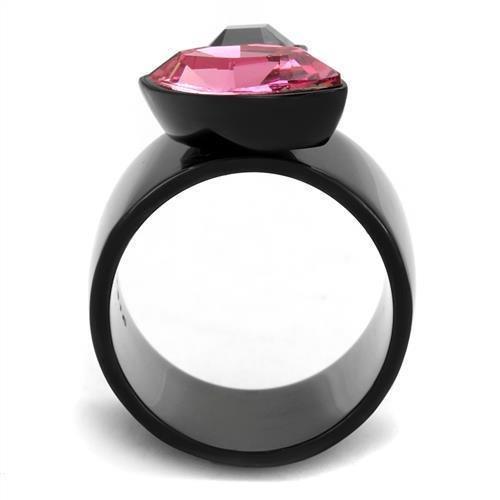 Womens Black Ring Rose Pink Anillo Para Mujer 316L Stainless Steel Ring with Top Grade Crystal in Rose Athena - Jewelry Store by Erik Rayo