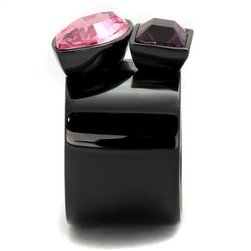 Womens Black Ring Rose Pink Anillo Para Mujer 316L Stainless Steel Ring with Top Grade Crystal in Rose Athena - Jewelry Store by Erik Rayo