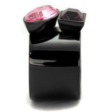 Load image into Gallery viewer, Womens Black Ring Rose Pink Anillo Para Mujer y Ninos Unisex Kids 316L Stainless Steel Ring with Top Grade Crystal in Rose Athena - Jewelry Store by Erik Rayo
