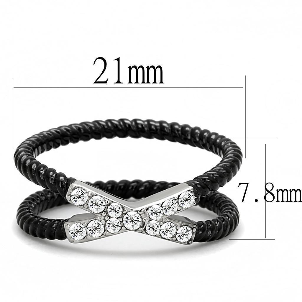 Womens Black Silver Ring Anillo Para Mujer 316L Stainless Steel Ring with Top Grade Crystal in Clear Estelita - Jewelry Store by Erik Rayo